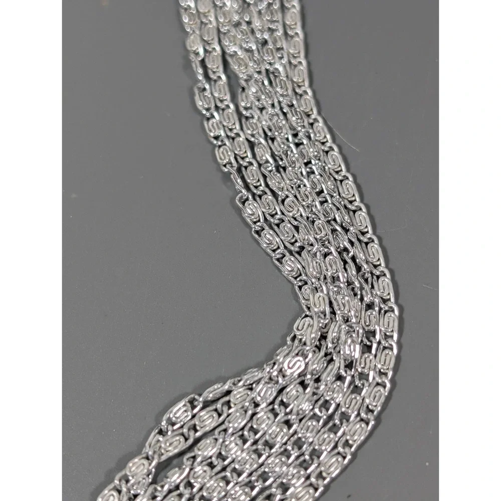 Vintage‎ Silver Tone 7 Chain Choker Necklace Byzantine Classic MCM 15.5 in